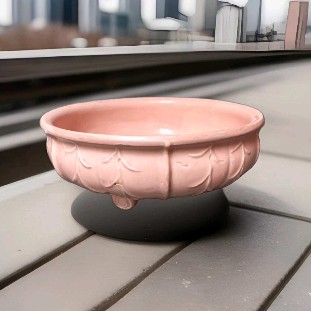 Vintage Nelson McCoy Pottery Peach 3 Footed Low Bowl Planter *REPAIRED*